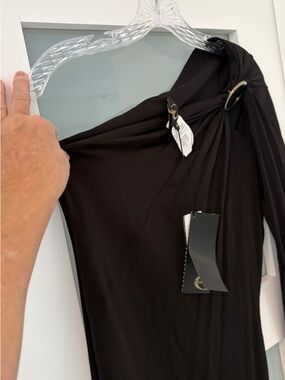 Just Cavalli One-Shoulder Black Dress with Metal Ring Detail